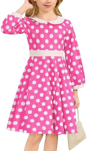 Girls 1950s Polka Dot Vintage Dress Kids Fall Tea Party Dress 5-6 Years