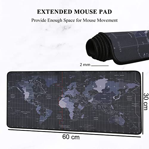 Seagull flight of fashion Large Extended Mouse Pad XXL with Non-Slip Rubber Base, Stitched Edge Mouse Mat for Laptop, Computer & Desk - 60 x 30 x 0.2 cm - World Map