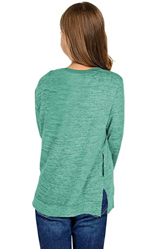 Dauocie Girls Long Sleeve Shirts Side Split Tunic Tops with Pocket Crew Neck Basic Shirt2
