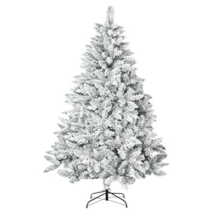 Incbruce 7ft Artificial Christmas Tree Xmas Tree with 1000 Branch Tips Flocked Christmas Tree with Metal Stable Stand Base for Indoor and Outdoor Holiday DecorationWhite