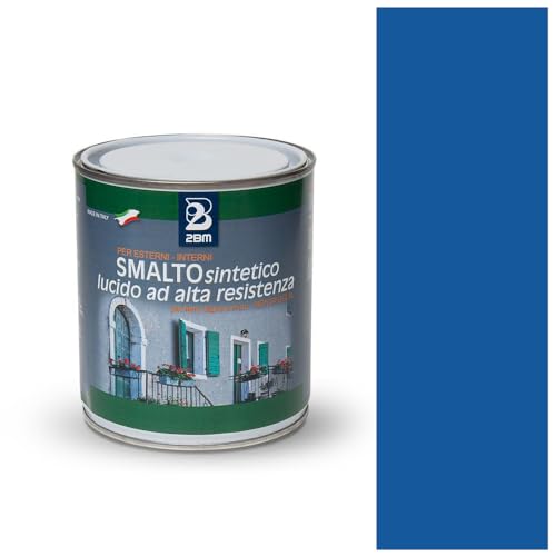 2BM Smalto Sintetico ad Alta Resistenza Blu Traffico RAL5017 a Solvente Brillante Inodore, Non Ingiallente, Adatto a Legno, Metallo e Muro, Per Interni ed Esterni | Formato 0,125 lt