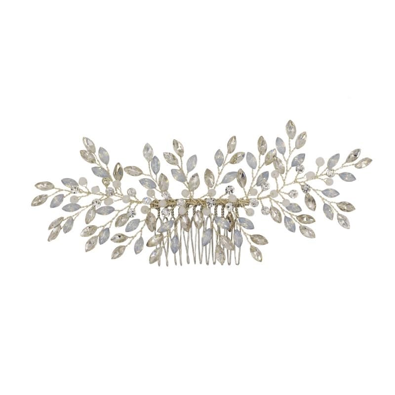 Bridal Hair Ornament Opal Rhinestone Comb