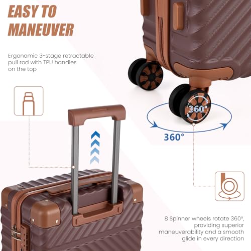 Image of Cosbarn Carry On Luggage 22x14x9 Airline Approved, Hardside 20 Inch Carry on Suitcases with Wheels, Hard Shell ABS Lightweight Carry on Luggage Set, Travel Suitcase Set with TSA Lock, Burgundy