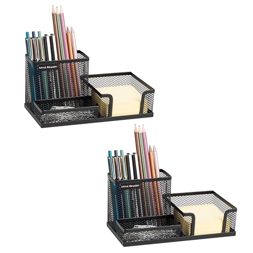Image of Mind Reader MEMORG2-BLK 2 Piece Mesh Memo Cup, Pen, Pencil, Paperclip, Thumbtack Holder, Office Supplies Storage Organizer, Sticky Notes, Index Cards, Black