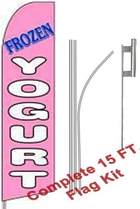 NEOPlex - "Frozen Yogurt (Extra Wide)" Complete Flag Kit - Includes 12' Swooper Feather Business Flag with 15-Foot Anodized Aluminum Flagpole and Ground Spike