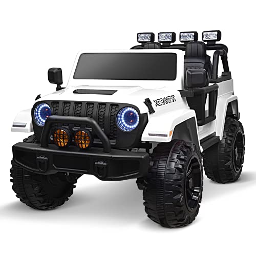 Joywhale 24V Kids Ride on 2 Seater Car 4WD Large Size Battery Powered Motorized Truck for Kids with 4x45W Powerful Engines, 2.4G Remote Control, Four-Wheel Suspension, Bright Lights, FM Radio, White