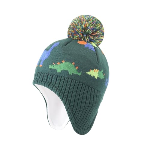 Cap 1pc Knitted Baby Hat Winter Warm Boys Dinosaur Beanie Fleece Lining Toddler Children Hat with Pompom