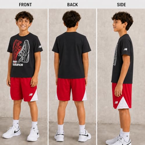 Image of New Balance Boys Athletic Shorts Set - 2 Piece Cotton Blend Jersey Shirt and Active Basketball Shorts for Boys