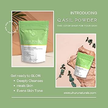 Uhuru Naturals Qasil Powder 50 Grams Ancient Somali Beauty Secret, Gentle Deep Cleansing Facial Mask for Beautiful Glowing Skin. Reduces Dark Marks and Scars. Brightens. Detoxifies.