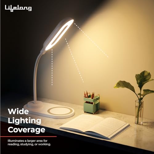 Image of Lifelong LED Study Lamp with Wireless Charging for Phone, AirPods| Touch Control Table Lamp with 3 Light Modes | Eye-Caring Study Lamp with Flexible Gooseneck|LED Desk Light for Home, Office & Bedroom