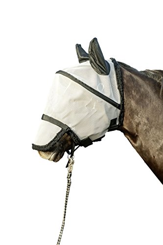 Masque anti mouches protection naseaux HKM XL pour grand cheval au pré gris noir