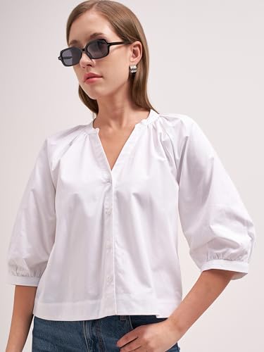 Image of Tokyo Talkies Women Tops for Woman|Women Oversized Fit Crop Top Shirt|Comfortable Premium Korean Button Down | Workwear Top for Office & Casual Outfit