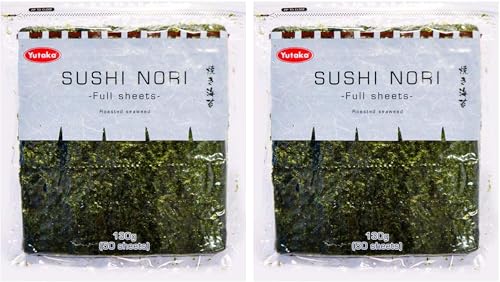 Yutaka Roasted Seaweed (Pack of 2, 100 Full Sheets) | Premium Roasted Nori Sheets for Sushi, Onigiri & Garnish | 2 x 50 Full Sheets | 100% Seaweed | Vegan | Gluten-Free
