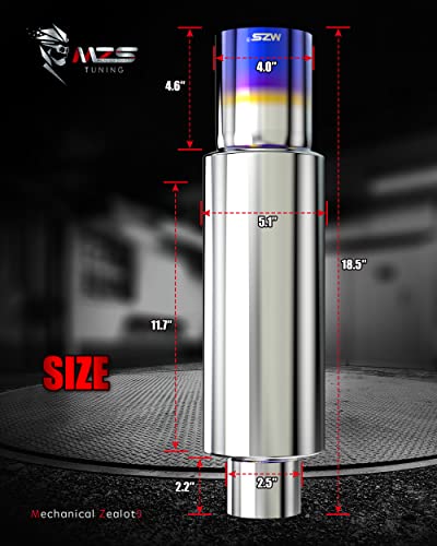 Mzs MZSEXHAUSTMUFFLERC017BLUEA2 Exhaust Muffler, Stainless Steel Exhaust Tip 18.5 Inch Length 2.5 Inch Inlet 4 Inch Outlet Straight Through Universal thumb #2