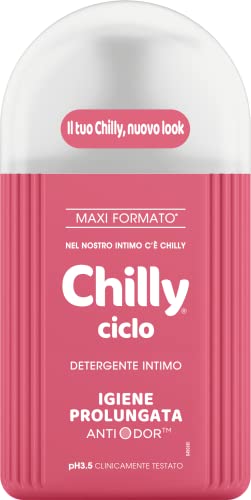 Chilly, Detergente Intimo Ciclo, Azione di igiene prolungata, con Complesso Anti-Odor, Igiene Intima, Con agenti dalle proprietà antibatteriche e anti-odore, pH 3.5, Clinicamente Testato - 300 ml