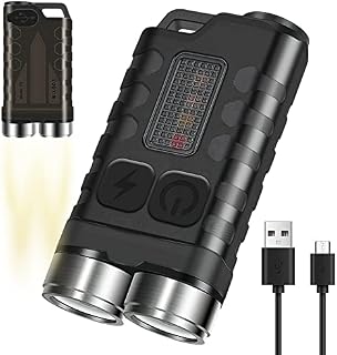 Coikes LED Keychain Flashlight Rechargeable Pocket Flashlight 10 Light Modes 900 High Lumens IP65 EDC Flashlight with UV Side Light&Magnetic Tail Base for Camping Hiking Emergency, Detecting(Black)
