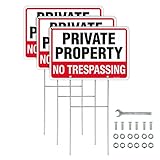 T&R No Trespassing Sign Private Property Sign with H Stake for Outside,3 Pack,12'x8' .040 Rust Free Heavy Aluminum, Waterproof,Includes Matching Screws & Wrench, Easy to Mount