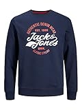 JACK & JONES Jjbrat Sweat Crew Neck Sudadera, Azul Marino/Estampado: Rojo Intenso. Blanco, S para Hombre