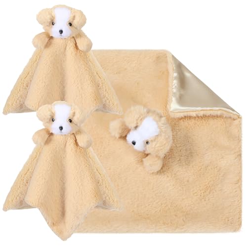 Image of VitalCozy 3 Pieces Plush Security Blanket 14 Inch Lovey Soft Fluffy Snuggle Stuffed Gift,Unisex
