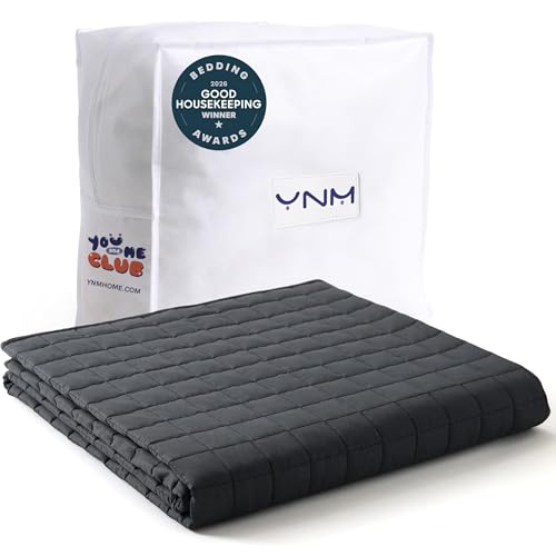 YnM 17lbs Weighted Blanket for Adults, Cotton Heavy Bed Throw Blanket with Cooling Glass Beads for All Season Use, Ideal for One Person of 160lbs (60x80 Inches, Queen Bed, Dark Grey)