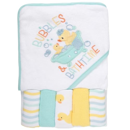 Image of Baby Hooded Bath Towel and Washcloth Set for Babies 6-12 Months (Yellow Duck – Unisex)
