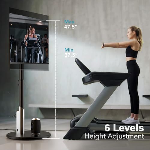 Image of Floor Mobile TV Stand with Power Outlet, Rolling TV Cart for 27-65 Inch OLED LED Monitors, 6 Levels of Height Adjustment, Ambient Lighting on The Bottom Wheels Holds up to 88lbs, 400x400mm