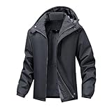 Zerdutera Chaqueta de invierno para hombre impermeable cálida esquí chaqueta a prueba viento con capucha desmontable senderismo camping Grey XL
