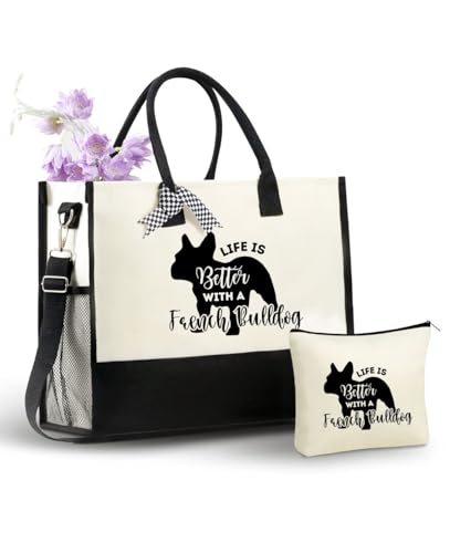 Image of InnoBeta French Bulldog Gifts for Women, French Bulldog Lover Mom Canvas Tote Bag Stuff