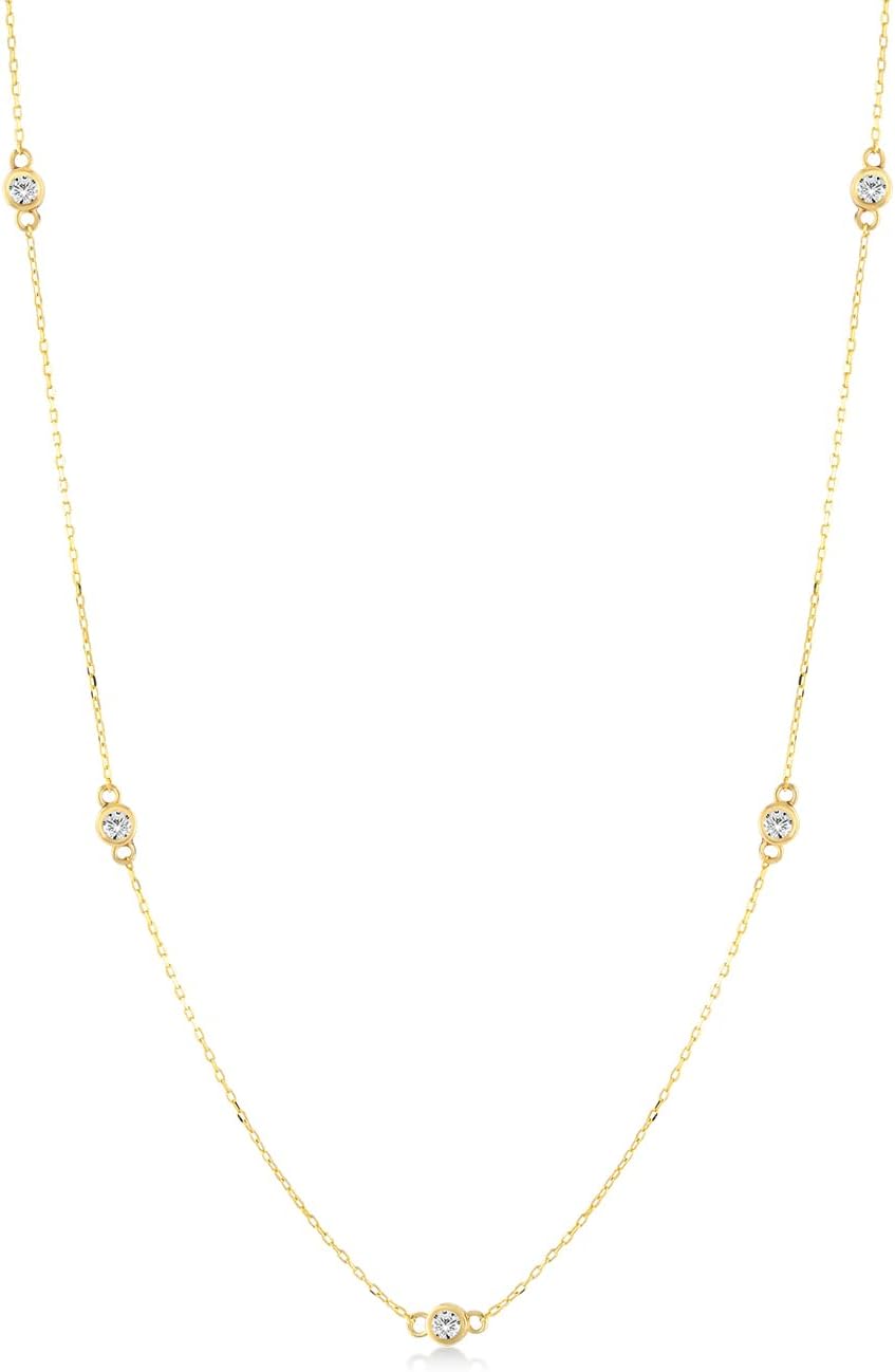 Gelin Solitiare Diamond Station Necklace 10K or 14K Solid Gold