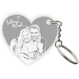 MyPrezzie Gravur Schlüsselanhänger personalisiert mit deinem eigenem Foto/ Bild, Wunschtext | Partner Liebes Geschenkidee | Valentinstags Geschenk für Sie und Ihn (Herzanhänger mit Bild)