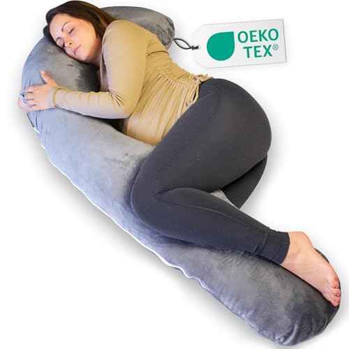 Ella Cojín de Embarazo en Forma de J, Almohada para Dormir de Lado, cojín de Lactancia y cómodo para Adultos con Funda minky, de Cuerpo Completo Almohada de Apoyo para Mujeres Embarazadas 155x80 cm