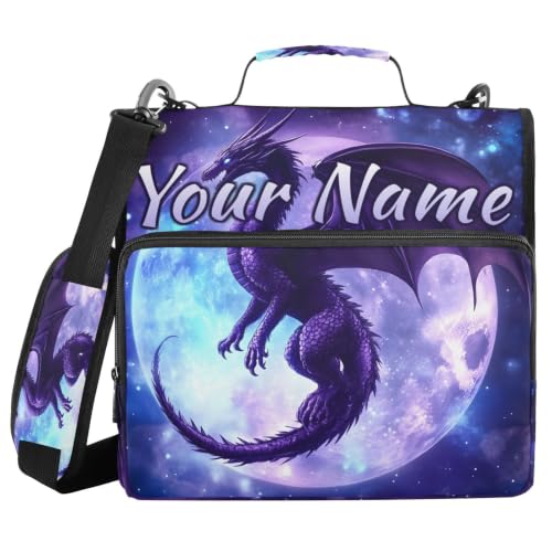 Image of Custom 3 Ring Zipper Binder Dragon Moon Personalized Name 1.5 Inch Binders Large Capacity Multi Pockets for School Office Supplies