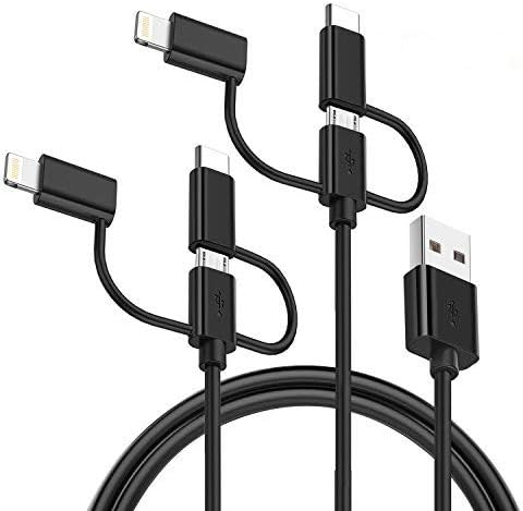 GlobaLink Multi Charger Cable, 3 in 1 Charging Cable 2Pack 1.5M Multiple USB Fast Charging Cord Type C Micro USB Connector Compatible for Phone X 8 7 Samsung LG HTC Motorola Sony Nexus Huawei - Black