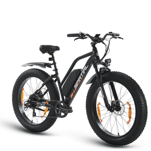 SPATIAL Velo Electrique Homme 26 Pouces-vélo électrique 48V 13Ah Batterie, VTT Electrique Adulte Homme 7 Vitesses avec écran LCD, 25km/h avec Moteur 250w, autonomie jusqu'à 120km (Foncé)