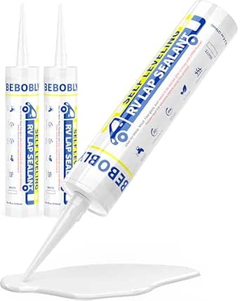 BEBOBLY RV Roof Sealant, Self Leveling Lap Sealant White, Waterproof, Flexible & Non-Cracking, 2 Pack