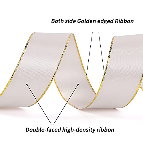 Wanvislin Double Face Satin Ribbon With Gold Edge 1 1/4 Inch X 25 Yards Bright Light Nude Ribbon For Gift Wrapping Decoration, Craft, Bow Making Box Packing And Flower Bouquet Edge Banding #TOP3