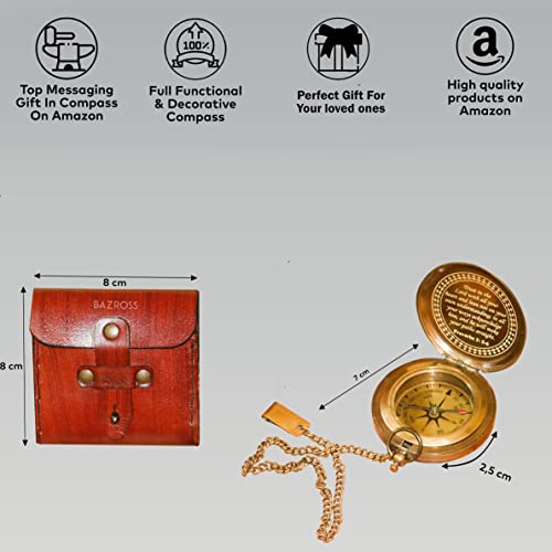 Bazross Proverbs 3:5-6 Engraved Compass Gift For Men - Trust In The Lord Inscription - Confirmation, Baptism - Brass Compass With Leather Case - Camping, Gift, Graduation - Religious Gifts 2023 #TOP5