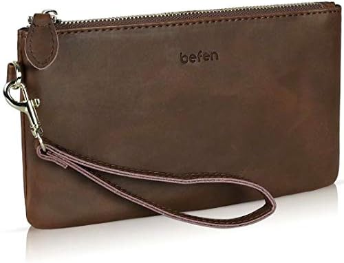 Befen White Leather Clutch Bags for Women, Small Ladies Wristlet Cell Phone Purse Wallet with Detachable Wrist Strap & Zip Closure for Evening,Holiday, Fit Phone 11 or Phone Less 6.5 Inch
