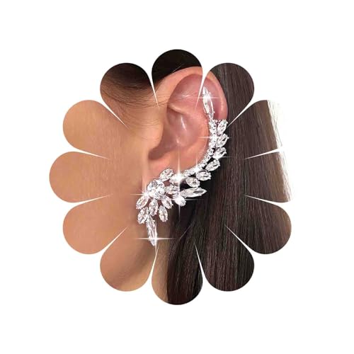 TseenYi Pendientes de Hoja de Cristal Ear Cuff Rhinestone Crawler Earrings Plata Zircon Cúbico Clip-on Joyería para Mujeres y Niñas