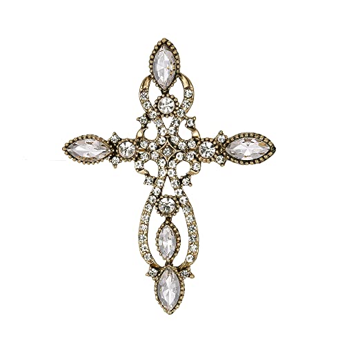 Image of Flyonce Cross Brooch for Women, Rhinestone Crystal Vintage Style Celtic Knot Riligious Christian Lapel Pin