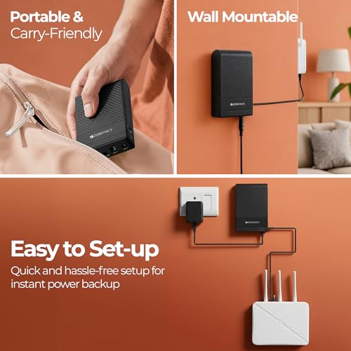 Image of Zebronics Router UPS, 8000mAh Battery, Upto 6 Hours Backup, 3A Output, Dual Input Ports, Fast Charging, Over Voltage & Short Circuit Protection, Portable and Carry-Friendly (EnergiUPS 8K)