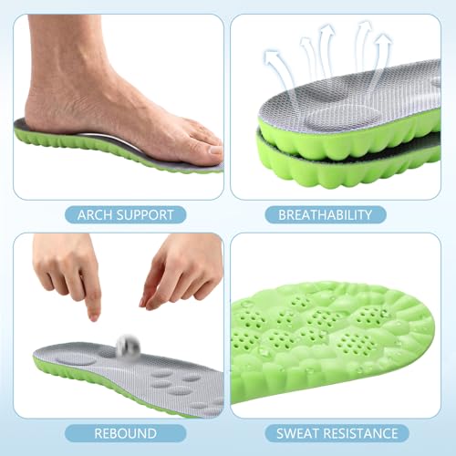 Image of Skicuff 8 Pairs 4D Cloud Insoles for Men Women, Soft Inserts Foam Cushioned Insoles Breathable Anti-Fatigue Inserts for Pain Relief, Sports Walking, Trim to Fit(Women,US 6.5-9,Green)
