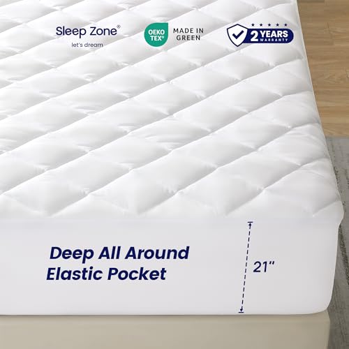 SLEEP ZONE Twin Mattress Protector, Quilted Fitted Mattress Pad, Deep Pocket Mattress Cover Stretches up to 21 inches, Fluffy Pillow Mattress Topper (White, 39x75) by SLEEP ZONE - Image 7
