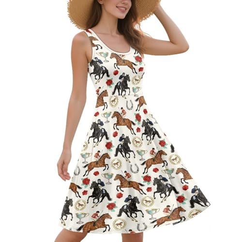 Image of Women Stylish Tank Dresses Sleeveless Round Neck Midi Casual Dress with Pocket for Summer