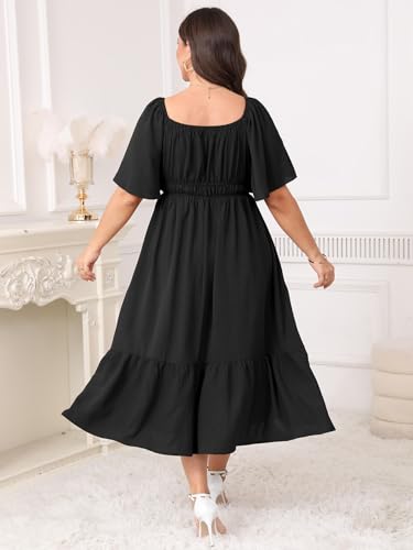 Image of CICIDUDU Plus Size Smocked Maxi Dresses for Curvy Women Square Neck Flowy Casual Summer Wedding Guest Dress
