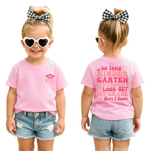 BOUTIKOME Toddler Girl Kindergarten Graduation Shirt Peace Out Kindergarten T-Shirt Kids 2026 Last Day of School Tee Tops(DarkPink 6Y)