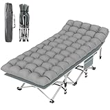 Suteck Camping Cot, Folding Camping Cot Bed for Adults Sleeping 1200D Double Layer Oxford Portable Folding Outdoor Cots for Camping W/Soft Pad Carry Bag for Home Office Nap Beach Travel, 500LBS,Grey