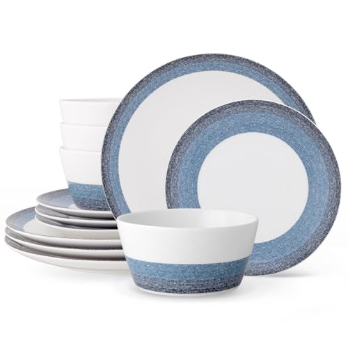 Noritake Colorscapes Layers Navy 12-Piece Coupe Dinnerware Set Service for 4