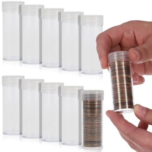 BCW Quarter Coin Storage Tubes - 10 Pack | Archival Quality Plastic Coin Holders, Screw-On Caps | Long-Term Coin Storage