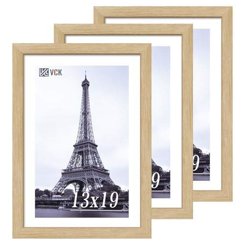 Image of VCK 13x19 Frames 3 Pack, Natural Poster Frame MDF Wood with Polished Plexiglass, Wall Mounting Horizontal & Vertical Display